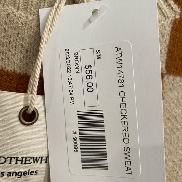 ANDTHEWHY Brown Checkered Oversized Sweater Sz S NWT - Picture 7 of 14
